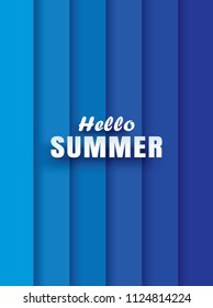 Hello summer white text on abstract blue wave background.