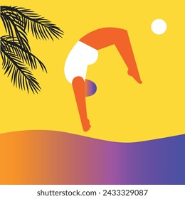 Hello Summer. Woman on the beach. Sea, ocean. Vector set illustration