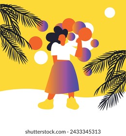 Hello Summer. Woman on the beach. Summer time. Vector flat illustration
