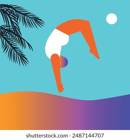 Hello Summer. Woman on the beach, car, skate, bike. Vector set illustration	
