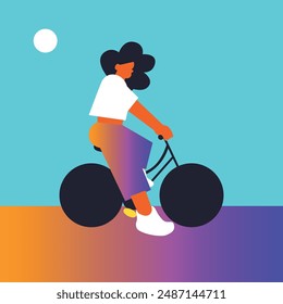 Hello Summer. Woman on the beach, car, skate, bike. Vector set illustration	
