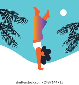 Hello Summer. Woman on the beach, car, skate, bike. Vector set illustration	

