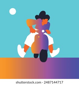 Hello Summer. Woman on the beach, car, skate, bike. Vector set illustration	
