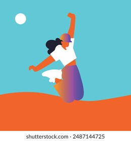 Hello Summer. Woman on the beach, car, skate, bike. Vector set illustration	
