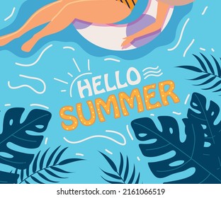 hello summer, woman in pool concept