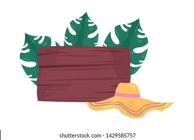 hello summer wooden board icon vector ilustration