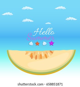 hello summer word with fruit, watermelon. Vector illustration in flat style