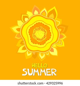 Hello Summer. Hello summer yellow background with sunflower. Vector illustration.