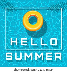 Hello summer. Yellow inflatable swimming circle floats in the sea or in the pool. Summer design. Vector illustration