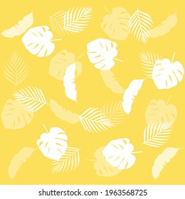 Hello Summer yellow vector tropical leaves pattern. Template for card, post, banner, fabric design.