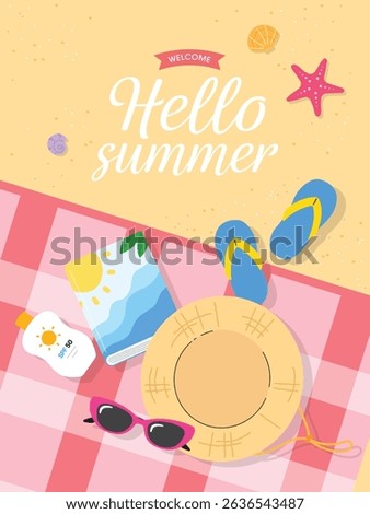 Hello summer_Summer beach picnic accessories on mat