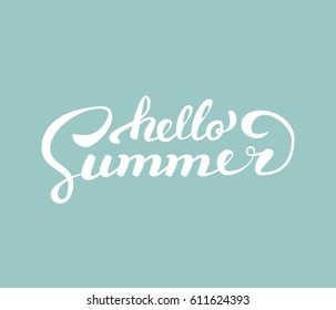  Hello Summer.Brush handwritten lettering. Vector illustration. modern calligraphy
