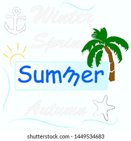 Hello Summer.Holiday scene with palm and sun.Time to travel.Vacation.