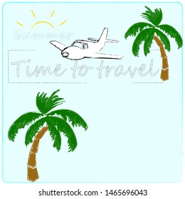 Hello Summer.Holiday scene with Sun and palm.Blue.Time to travel.Time for fun.Vacation.