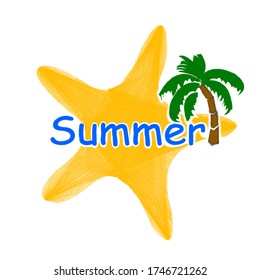 Hello summer.Nature,holiday scene with big sea star made from lineas.Holiday.