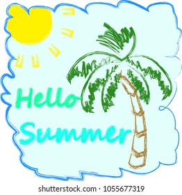 Hello Summer.Summer scene with palm and sunny day.Blue sky.