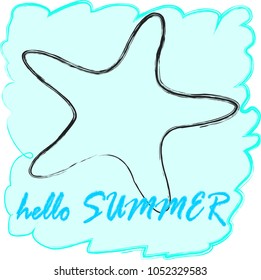 Hello Summer.Summer scene with sea star.Nature.Season.Vacation.Blue.