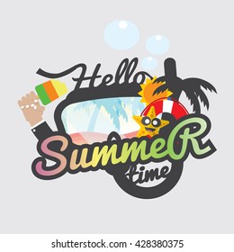 Hello Summertime Badge Design Vector Illustration