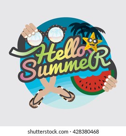 Hello Summertime Badge Design Vector Illustration