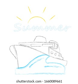 Hello Summer.Time to travel.Time for fun.Holiday scene with vacation scene and wave.Season.