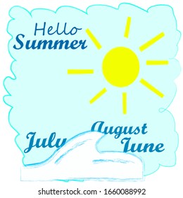 Hello Summer.Time to travel.Time for fun.Nature scene with sun,sea and wave.Beach.Season.