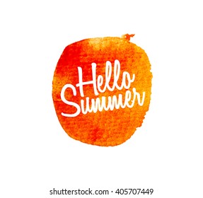 Hello Summer.Watercolor splatters. Vector