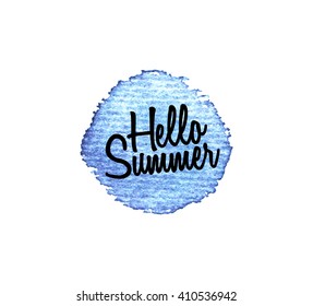 Hello Summer.Watercolor splatters. Vector
