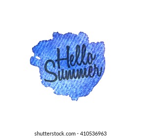 Hello Summer.Watercolor splatters. Vector