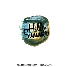 Hello Summer.Watercolor splatters. Vector