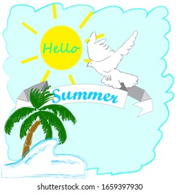 Hello Summe.Season.Nature scene with summer scene with wave . In the beach.