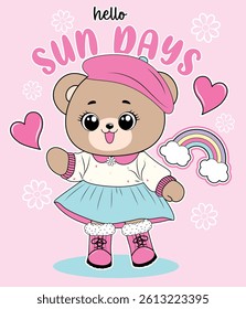 hello sun day bear rainbow cute girl