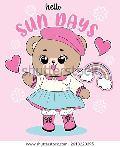 hello sun day bear rainbow cute girl