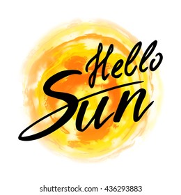 Hello Sun Stylish Fun Invitation Card for Holiday Days and Celebration Party. Best Modern Design Vector Illustration: Hand Drawn Textures for Headline, Banners, Logos, Brochures and other Templates. 