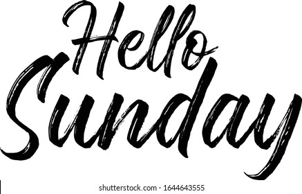 Hello Sunday calligraphy inscription. Weekly greeting card, postcard, card, postcard, invitation, banner template. Vector brush calligraphy. Hand lettering typography