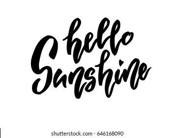 Hello sunshihe lettering. Family photography overlay. Baby photo album element. Hand drawn blue nursery design. handwritten brush pen calligraphy isolated. Vector illustration stock vector.