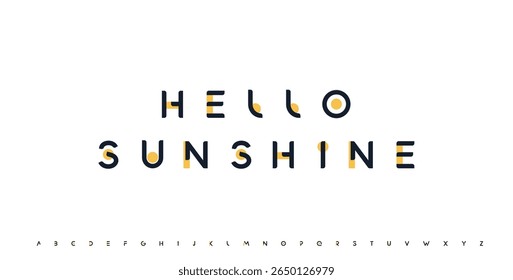 Hello sunshine banner, inspirational quote lettering, motivational phrase. Futuristic geometric alphabet logo font. Vector illustration