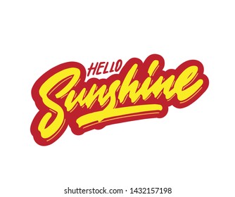 Hello sunshine. Hand drawn calligraphy and brush pen lettering. design for holiday greeting card and invitation of seasonal summer holidays, summer beach parties, tourism and travel.
