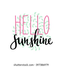 Hello Sunshine lettering. Calligraphy summer graphic design typography element. Hand written calligraphy style summer postcard. Cute simple vector brush calligraphy.