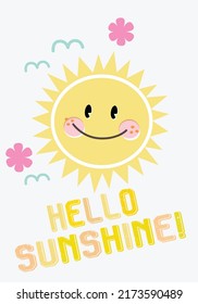 Hello Sunshine Pattern, Yellow sunshine white Background, Good morning sunshine, Hello Sunshine Wallpaper Love Cards Vector Stock Vector Illustration.