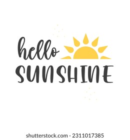 Hola ilustración vectorial del sol aislada en fondo blanco. Citas de verano, icono del vector de sol. Impresión de camisetas de verano. 
