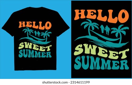 
  HELLO SWEET SUMMER Retro vintage Summer unny Beach Quotes Svg, Summer Quotes
