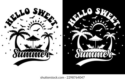 Hello Sweet Summer SVG File, Beach Summer Bundle SVG, Beach Summer Quote Svg, Summer Sayings Svg, Beach Life  Silhouette Cricut