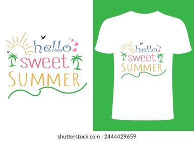 Hello sweet Summer  vibes T- shirt Design, Shady beach Summer -shirt Sunshine on my Mind, Summer typography, vibes, Sun, fashion ,print vector T-shirt Design.