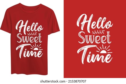 Hello Sweet Time Summer squad hand draw brush lettering summertime typography quotes lettering for t-shirts, mugs, posters, cards