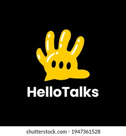 hello talk hand hi chat balloon high five logo vector icon illustration
