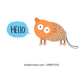 Hello Tarsius Tarsier, hand drawn vector illustration