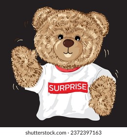 Hello i'm teddy bear slogan with bear doll illustration on Black background