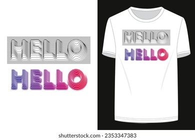 Hello text 3d line effect vector gradient design ready for print.