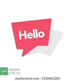 Hello text bubble, red speech message icon. Simple flat style. Chat design, cloud, vintage banner template, communication concept. Vector illustration isolated on white background. EPS 10.