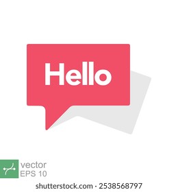 Hello text bubble, red speech message icon. Simple flat style. Chat design, cloud, vintage banner template, communication concept. Vector illustration isolated on white background. EPS 10.